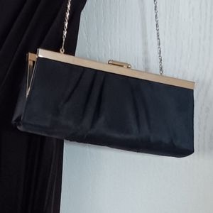 Black satin clutch hand bag
